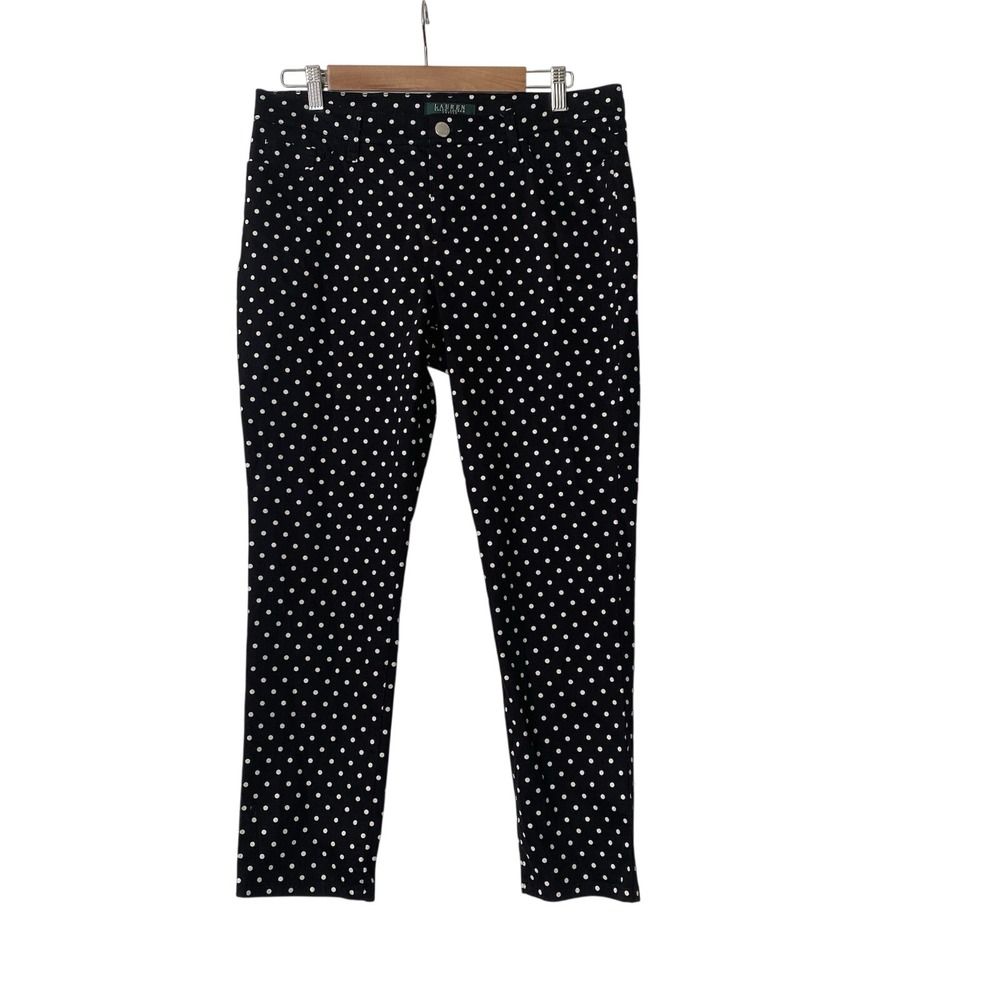 Lauren Ralph Lauren Women's Polka Dot Pants Jeans Black White Size 10 Petite